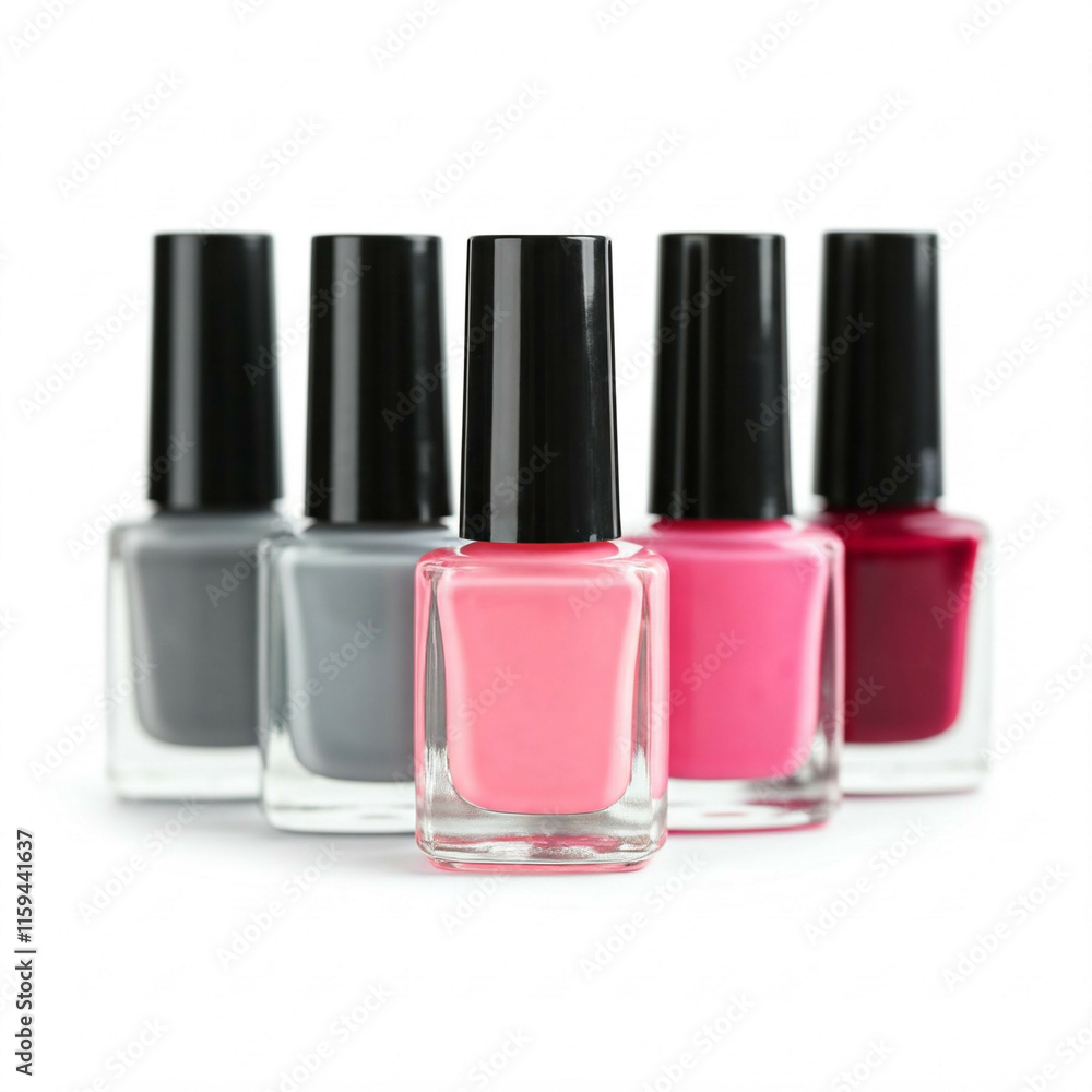 group of colorful nail polishes bottles isolated on white background group of colorful nail polishes bottles isolated on white background