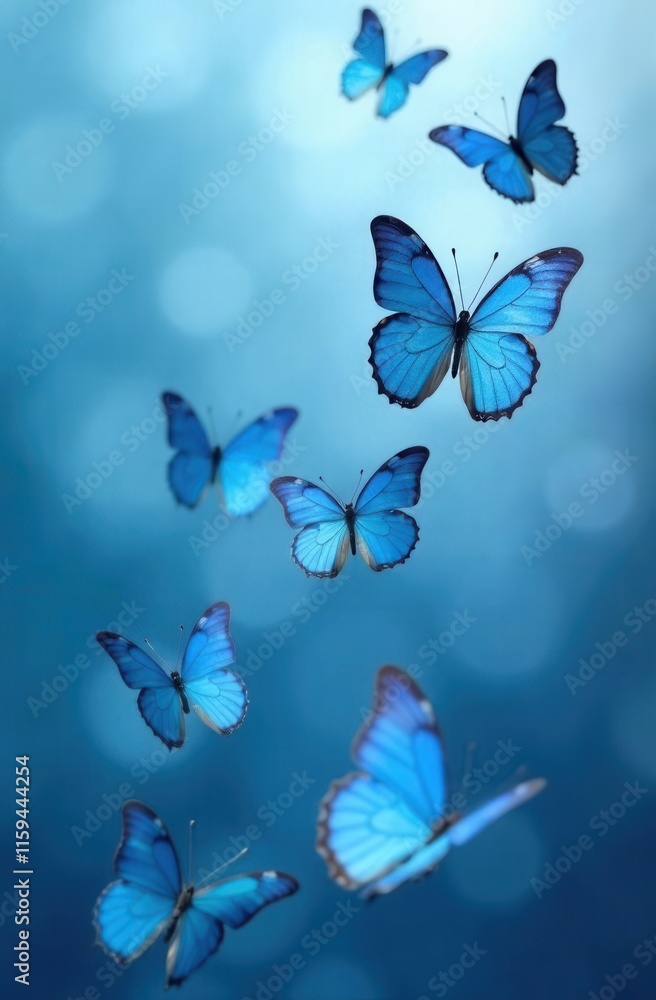 A beautiful group of blue butterflies is gracefully flying in the air A beautiful group of blue butterflies is gracefully flying in the air