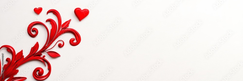 Red Swirls and Hearts on White - Abstract image symbolizing love, romance, elegance, design, and celebration. Perfect for Valentine's Day or wedding designs. Red Swirls and Hearts on White - Abstract image symbolizing love, romance, elegance, design, and celebration. Perfect for Valentine's Day or wedding designs.
