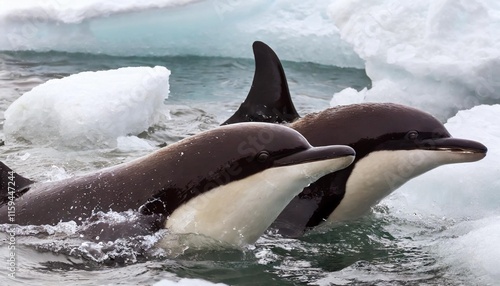 Orcas Hunting Seals in the Icy Waters of the Arctic Ocean photo