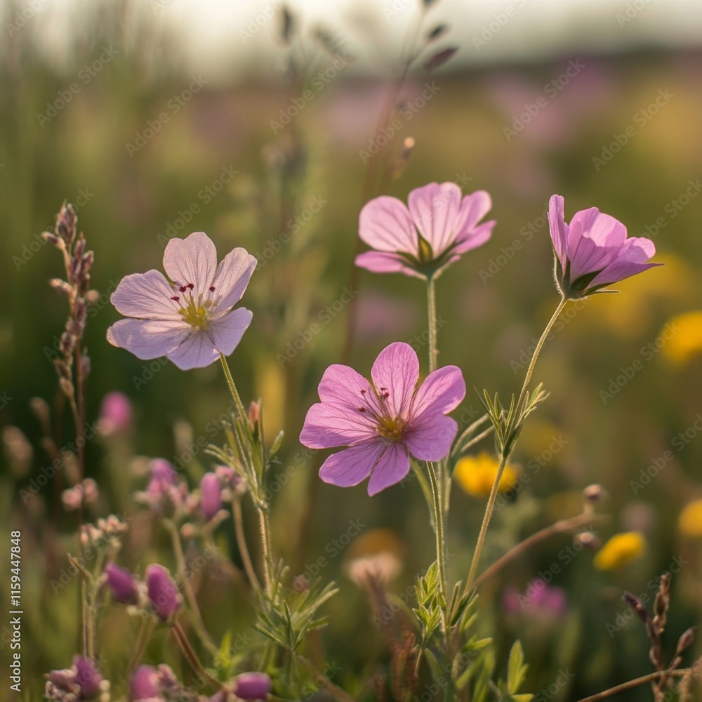 Wildflower Meadow Sunset Pink Geranium Blooms Wildflower Meadow Sunset Pink Geranium Blooms