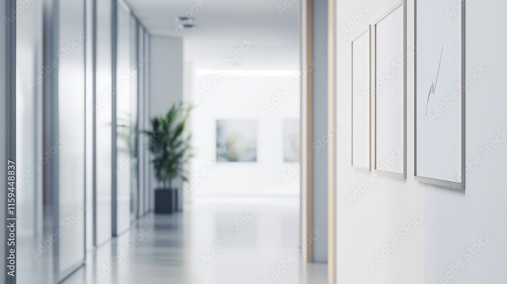Fototapeta premium Contemporary minimalist hallway with minimal decor. Featuring a clean, open design with modern lines