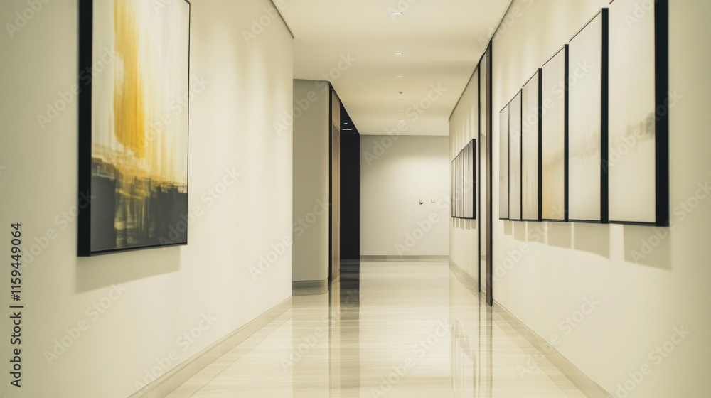 Fototapeta premium Contemporary minimalist hallway with minimal decor. Featuring a clean, open design with modern lines