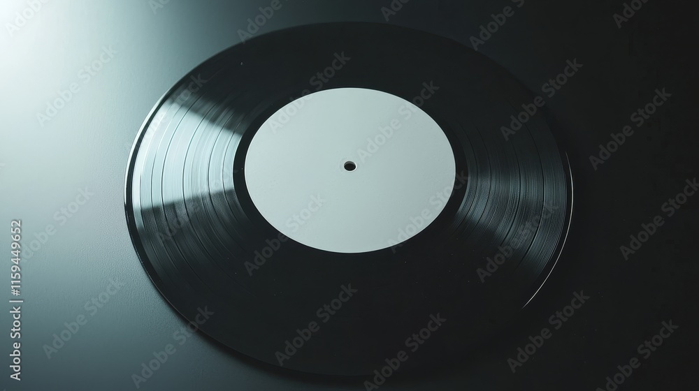 Obraz premium A vinyl record with an unlabeled surface, set against a neon green and yellow backdrop. The vivid neon lighting offers clear copy space, with smooth, diffused lighting giving it a contemporary