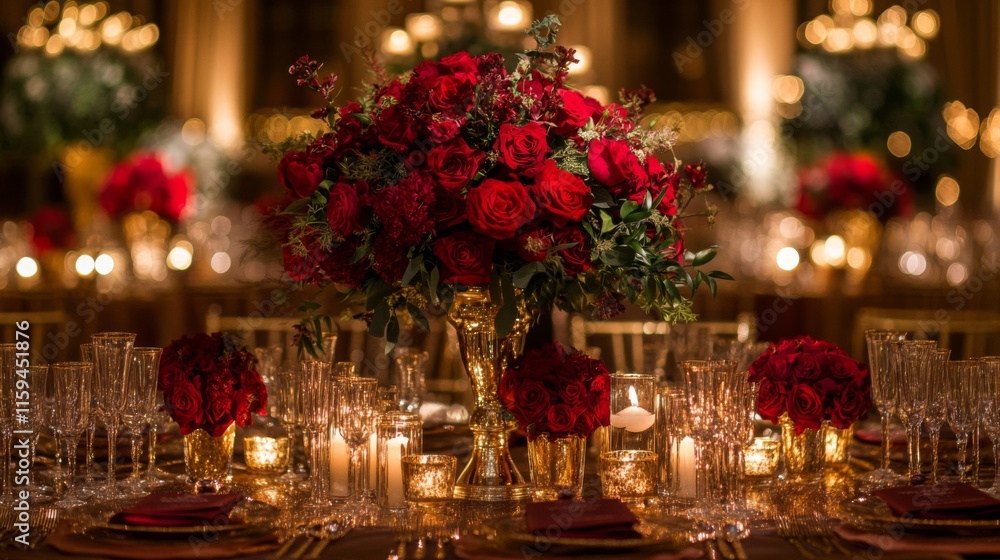 Elegant Red Rose Centerpiece Wedding Reception Table Elegant Red Rose Centerpiece Wedding Reception Table