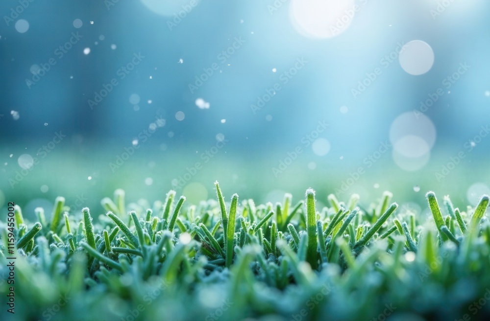 Obraz premium A closeup of a frosted grass field blanketed in serene snow