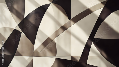 Contemporary Mocha mousse color 2025 pattern with intersecting geometric shapes, bold lines and contrasting shadow effects