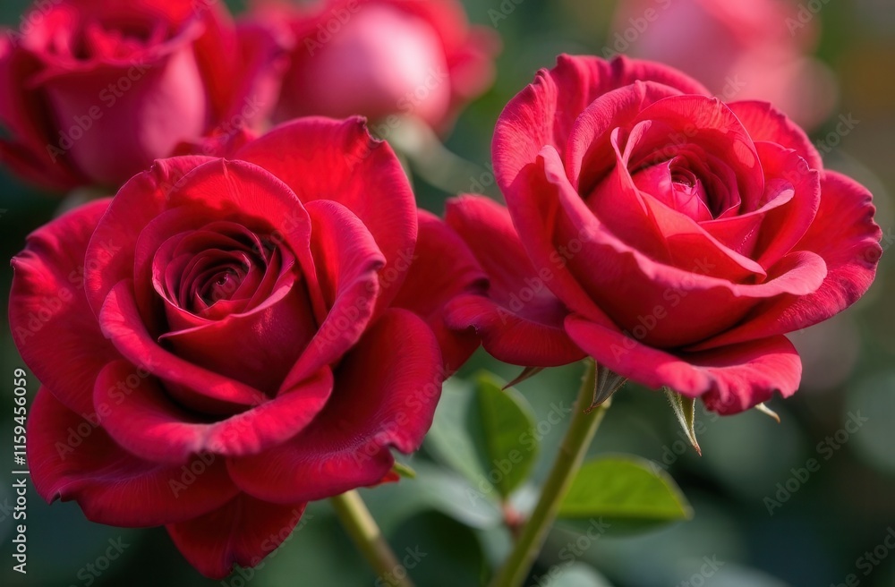 A beautiful bunch of vibrant red roses adorned with water drops on them A beautiful bunch of vibrant red roses adorned with water drops on them