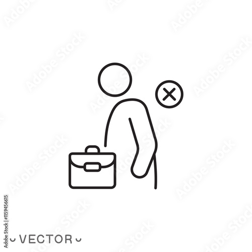 unemployed person icon, unemployment or dismissal, job loss concept thin line symbol isolated on white background, editable stroke eps 10 vector illustration