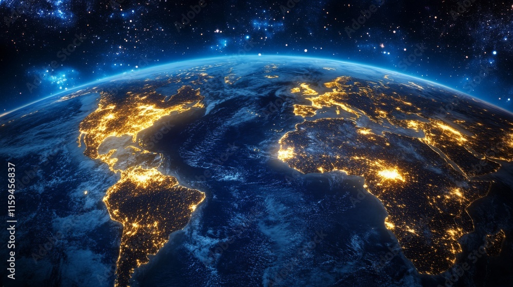 Vibrant Earth View at Night with Brilliant Lights Vibrant Earth View at Night with Brilliant Lights