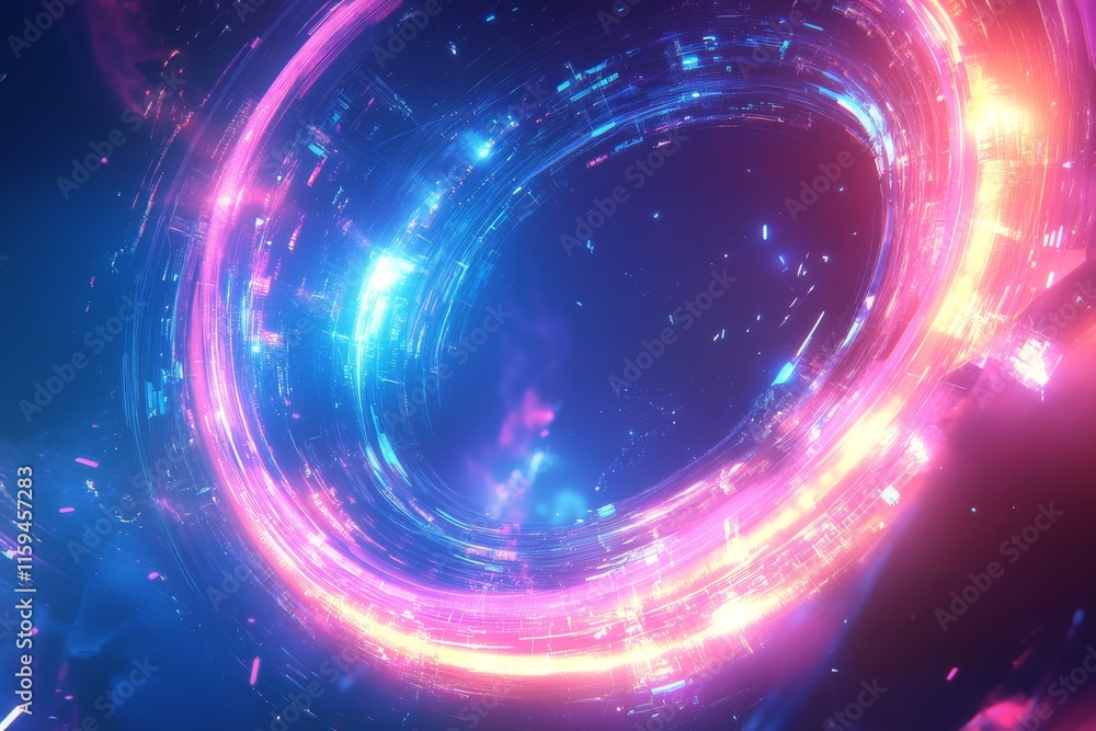 Obraz premium Futuristic Technology Abstract with Neon Glowing Lines and Digital Patterns