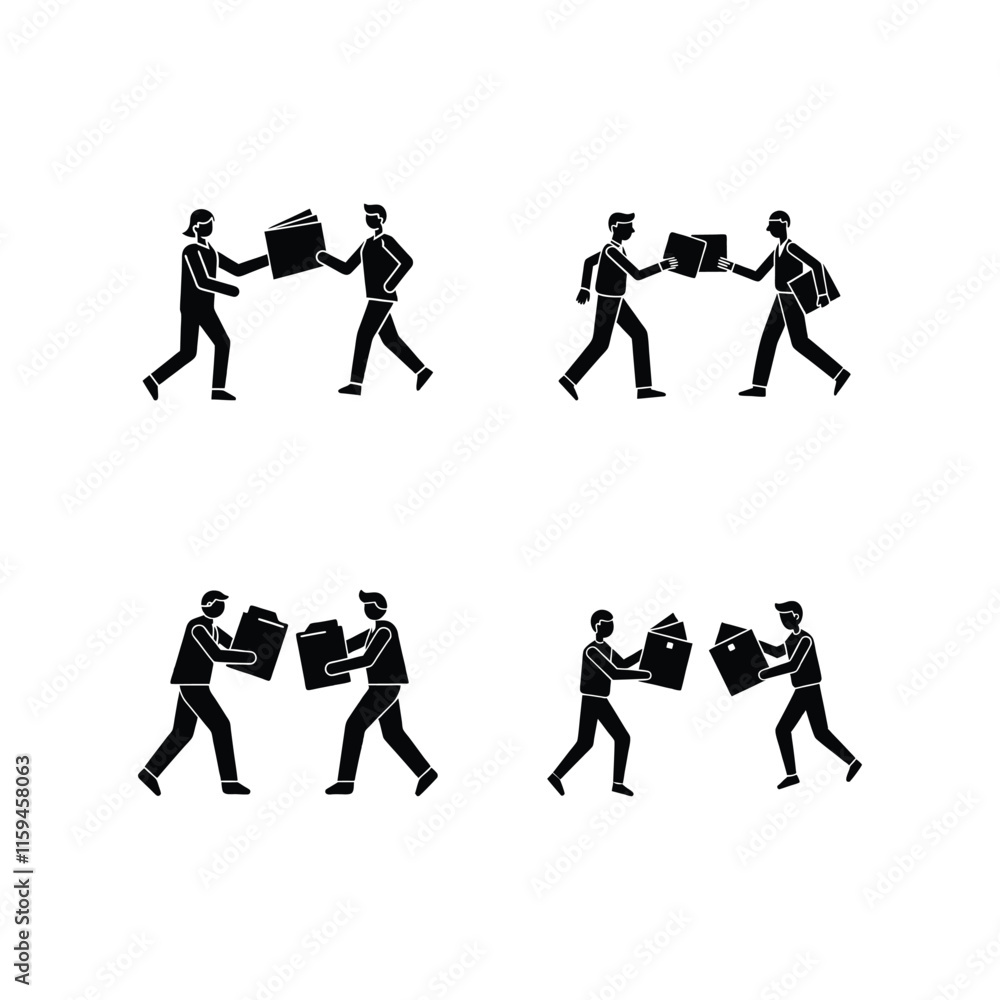 Fototapeta premium silhouette of coworkers passng files to each other in a office vector bundle