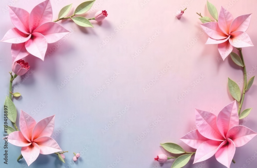 Fototapeta premium A valentine lovely romantic frame with copyspace of pink roses on a pink background