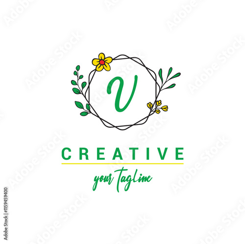 U Letter Nature Floral Logo. Abstract vector logo design concept naturally floral leaf with circle shape and letter for initial or business identity.