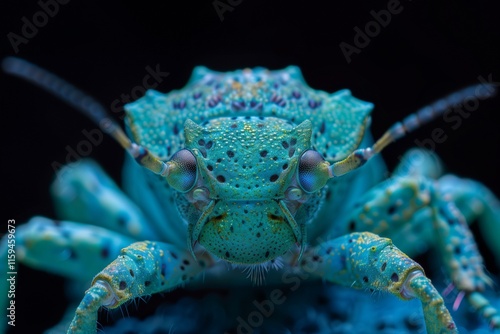 Close-up of a colorful insect with detailed features and vibrant colors, showcasing its intricate anatomy and vibrant hues, perfect for entomology and nature photography enthusiasts photo