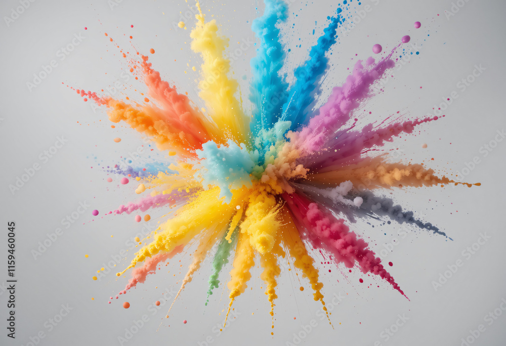 Exploding Colorful Powder Creating Vivid Abstract Art on White Background Exploding Colorful Powder Creating Vivid Abstract Art on White Background