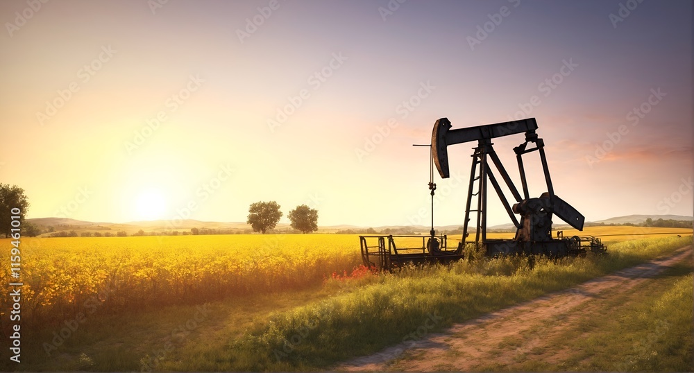energy and agriculture oil pump in the midst of picturesque countryside fields, energy and agriculture oil pump in the midst of picturesque countryside fields,