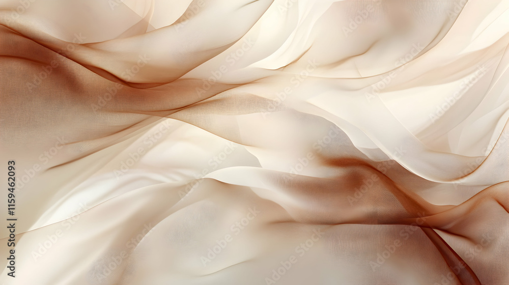Fototapeta premium Mocha mousse color 2025 flowing fabric-inspired abstract background with natural folds, subtle transparency and smooth textures