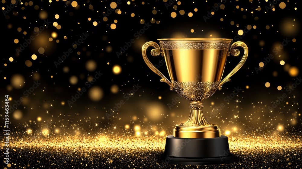 Golden Trophy on Glittering Background Golden Trophy on Glittering Background