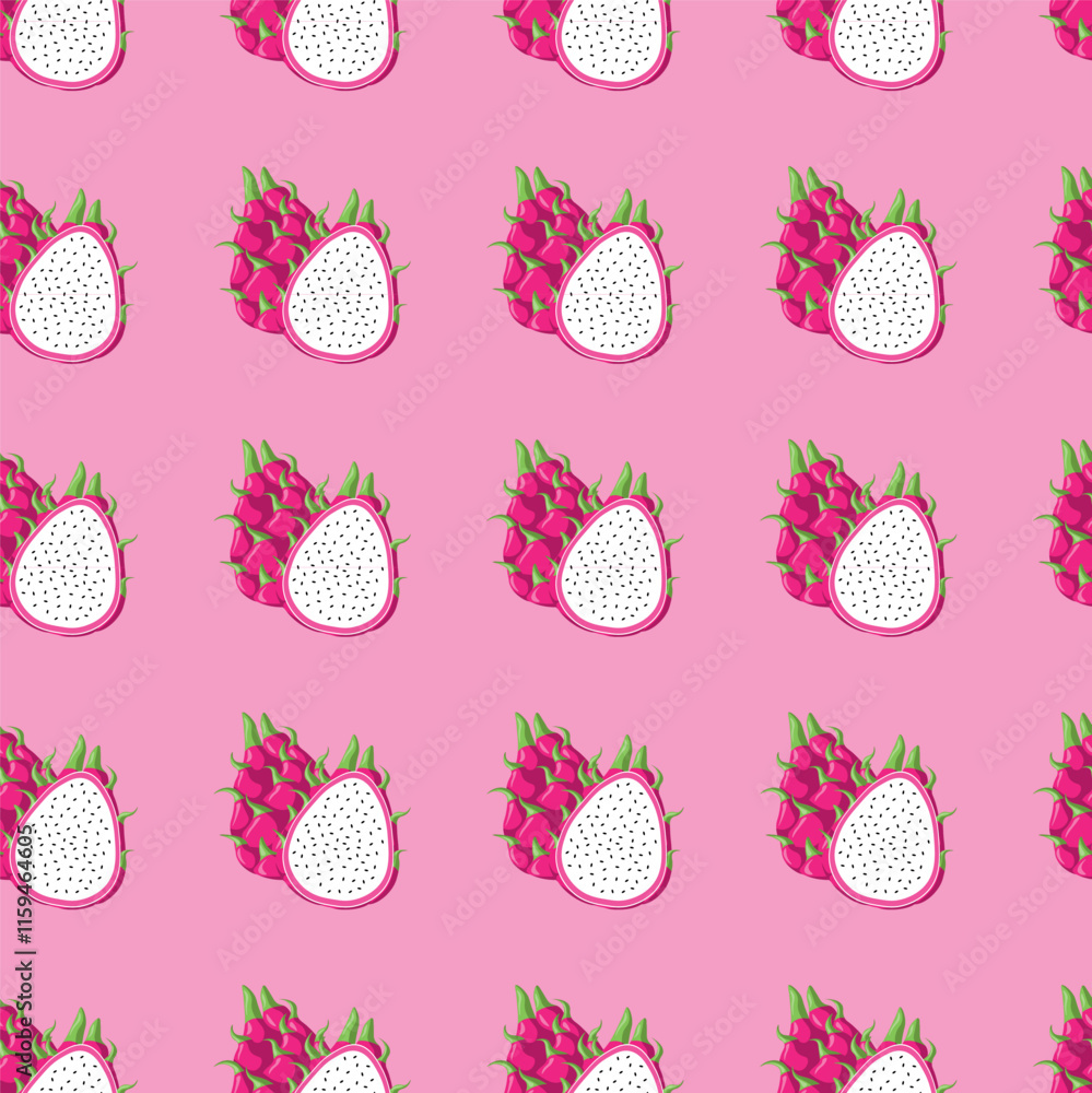 Dragon fruit flat seamless pattern on pink background. Wrapping paper, gift card, poster, banner design. Home decor, modern textile print. Summer bright geometric fruits patterned. Dragon fruit flat seamless pattern on pink background. Wrapping paper, gift card, poster, banner design. Home decor, modern textile print. Summer bright geometric fruits patterned.