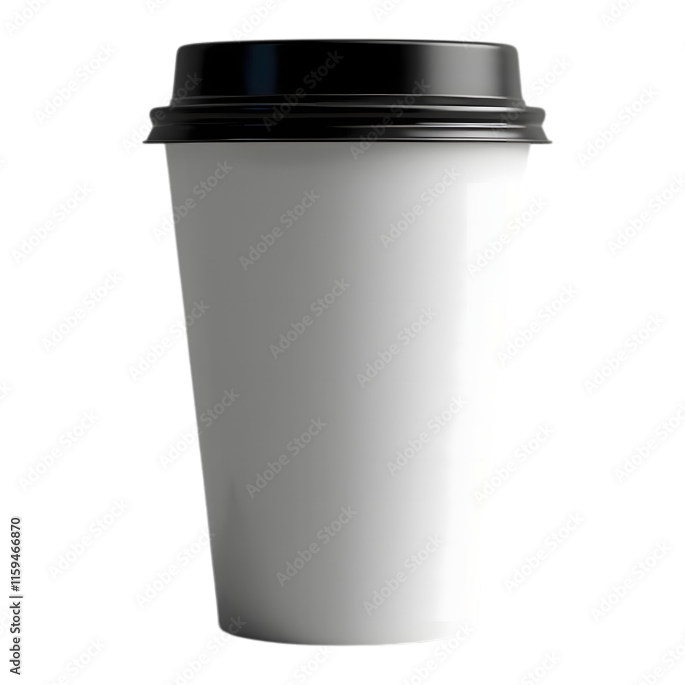 Minimalist white coffee cup with black lid isolated on a transparent background Minimalist white coffee cup with black lid isolated on a transparent background