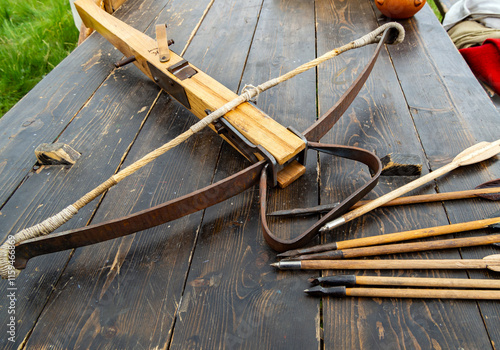 Crossbow made using medieval technology, Rusborg historical reconstruction festival