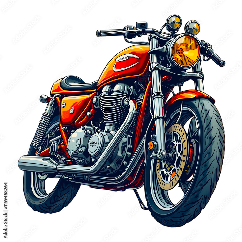 Vibrant motorcycle with bold metallic accents for design for t-shirt on a transparent background