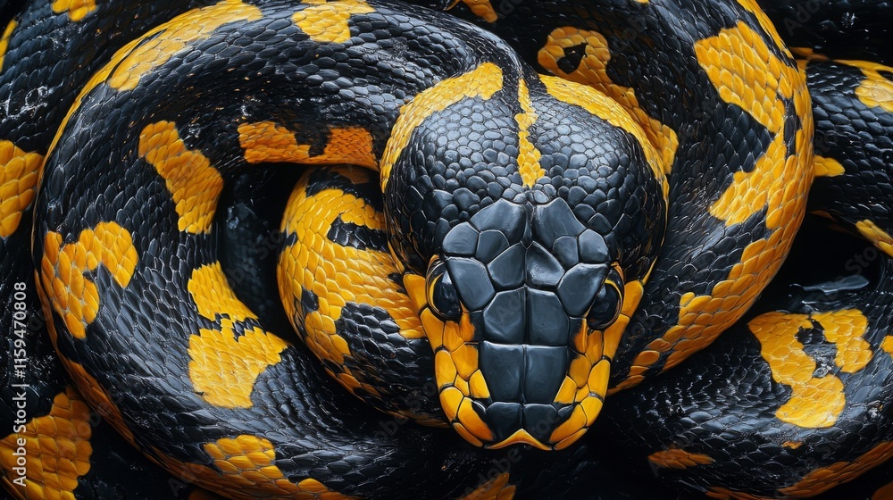 Fototapeta premium A Close Up View Of A Black And Yellow Snake