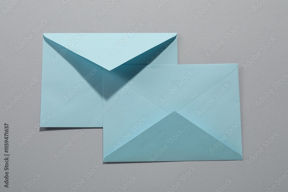 Paper envelopes on grey background, top view. Mockup for design Paper envelopes on grey background, top view. Mockup for design