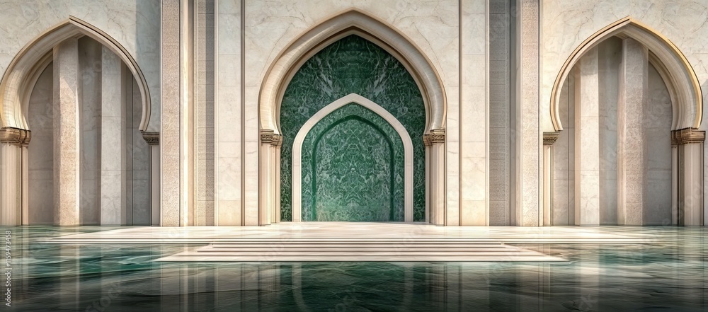 Naklejka premium 3D Arch with Islamic Decoration for Product Presentation