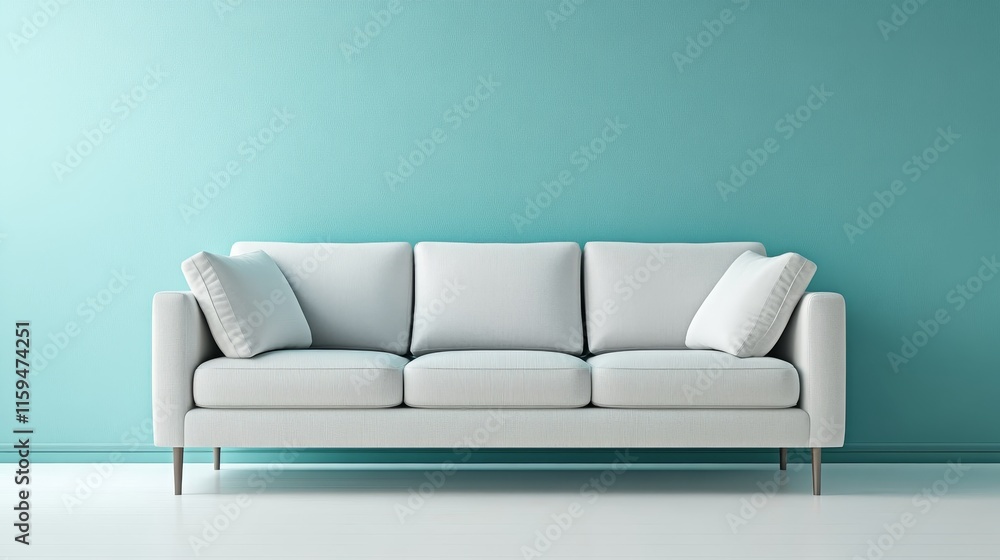 A modern, minimalist sofa against a teal wall, designed for comfort and style. A modern, minimalist sofa against a teal wall, designed for comfort and style.