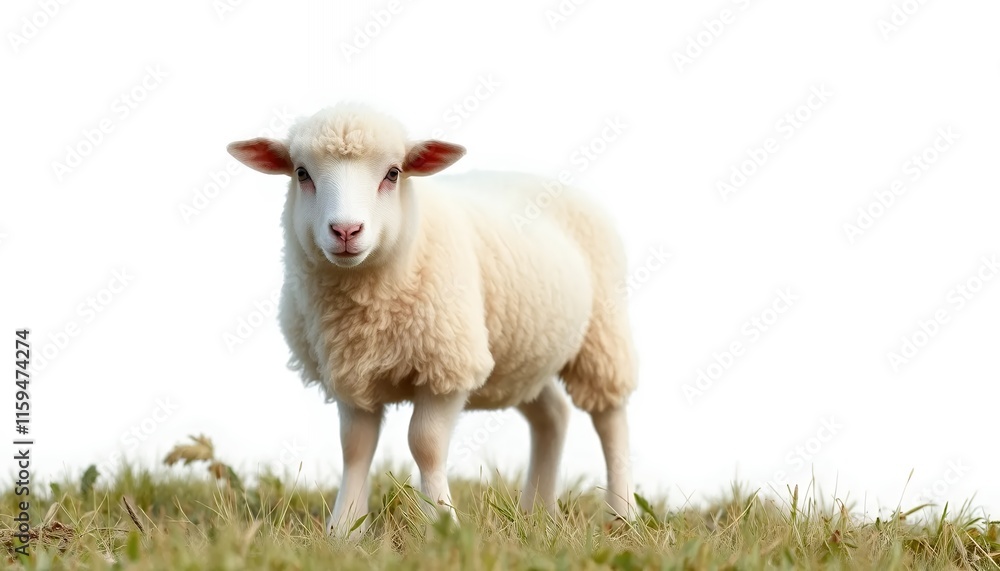 Obraz premium Adorable Lamb in Grassy Field - a Serene Pastoral Image