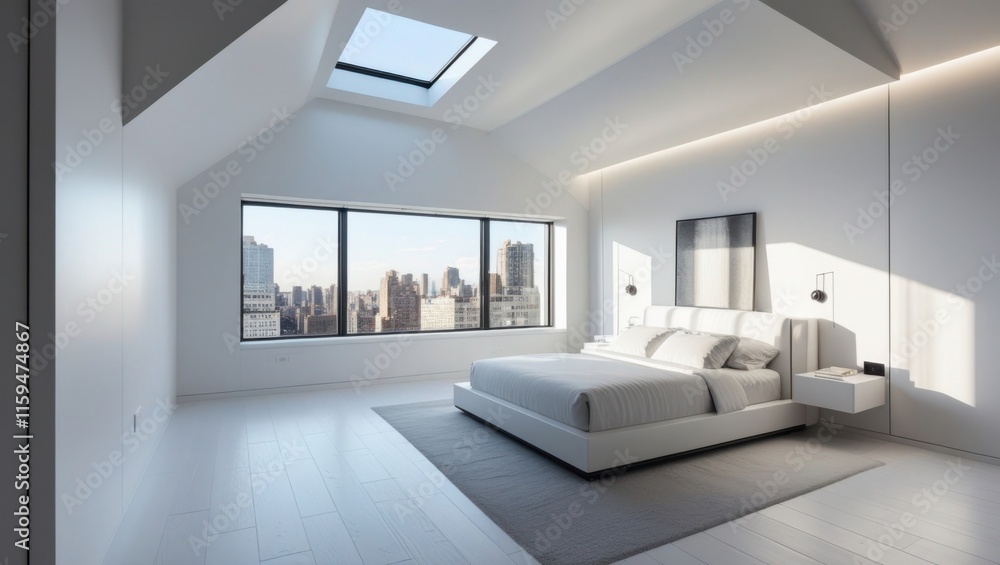 3d render of a modern bedroom. White room, white bed, white walls. 3d render of a modern bedroom. White room, white bed, white walls.