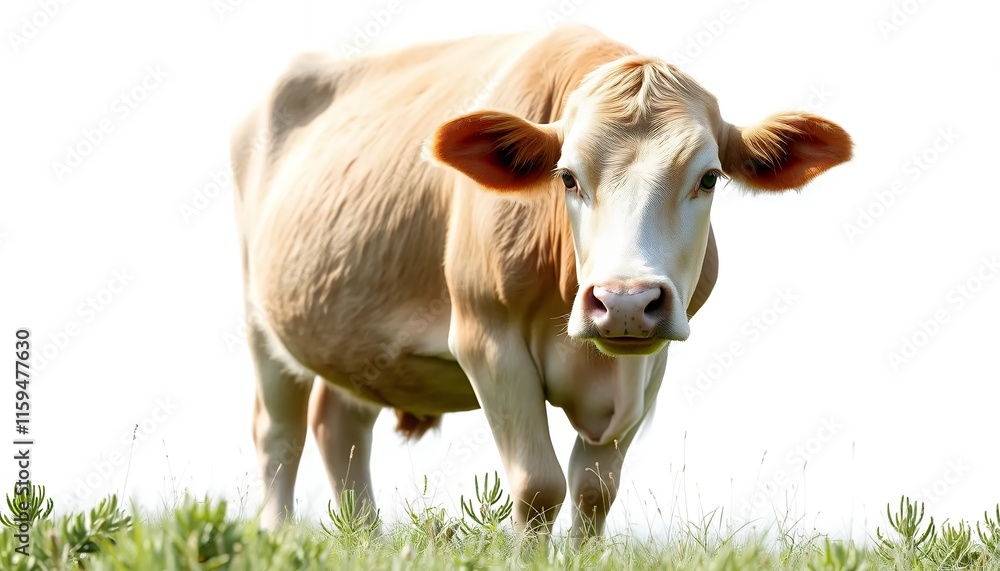 Gentle Brown Cow in a Lush Green Pasture - a Serene Rural Scene Gentle Brown Cow in a Lush Green Pasture - a Serene Rural Scene