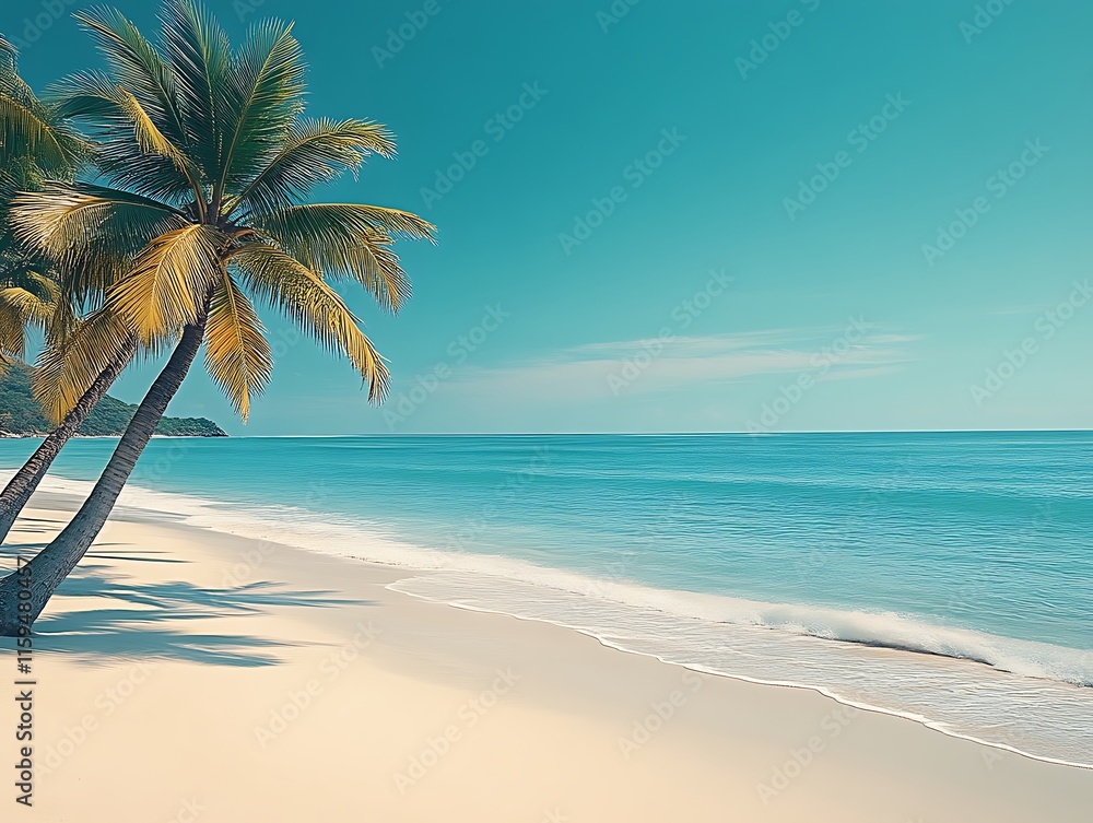 Obraz premium Tropical Beach Scene With Palm Trees And Ocean