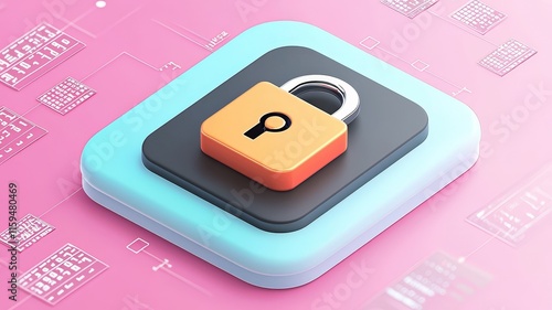 cloud and security concept. Digital padlock icon on a vibrant background, symbolizing security and protection of data.