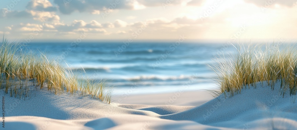 Serene Coastal Dunescape: A Tranquil Beach Scene at Sunset Serene Coastal Dunescape: A Tranquil Beach Scene at Sunset