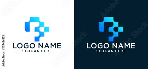 abstract initial F inspired logo with technological style and gradient color. icons for business, the internet, and technology.