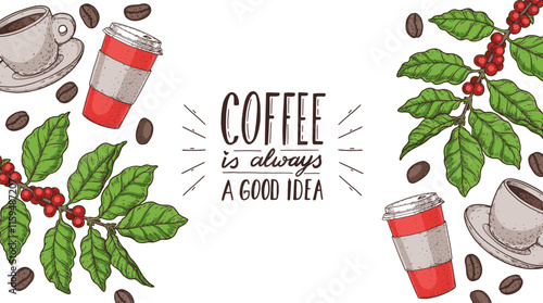 Coffee hand drawn illustration. Coffee menu design elements. Vector illustration. Cups of coffee