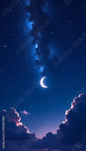 Crescent Moon Sky, Stars, Clouds, Night Sky,