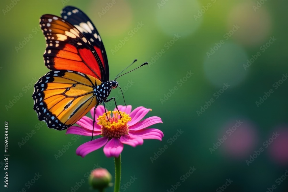Vibrant butterfly perches on a colorful flower stem , colorful, outdoors, bloom Vibrant butterfly perches on a colorful flower stem , colorful, outdoors, bloom