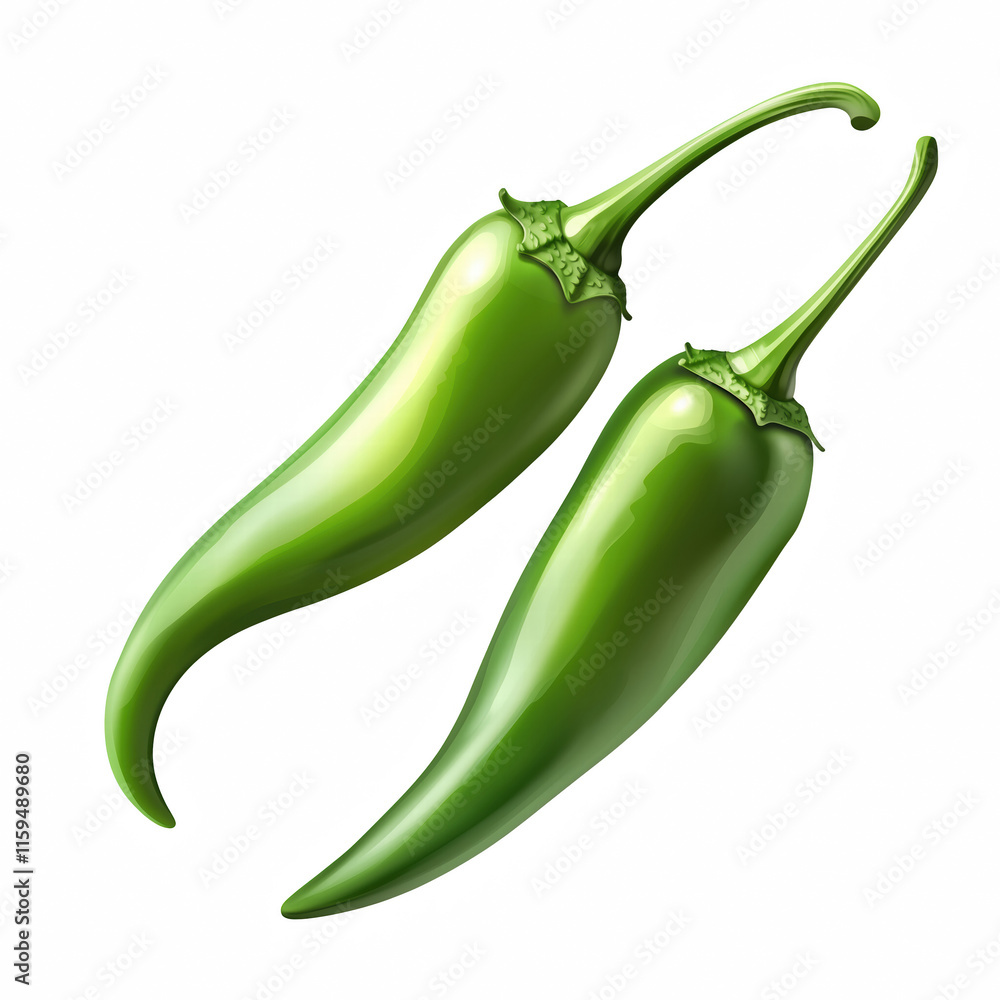 Realistic fresh green chili peppers isolated on transparent background Generative Ai.