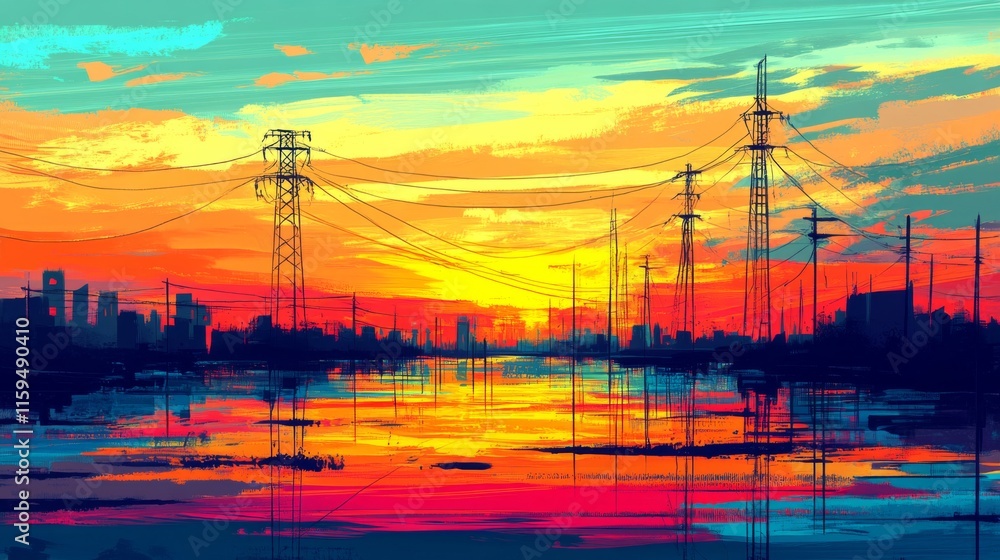 Fototapeta premium Urban Landscape at Sunset with Vibrant Colors