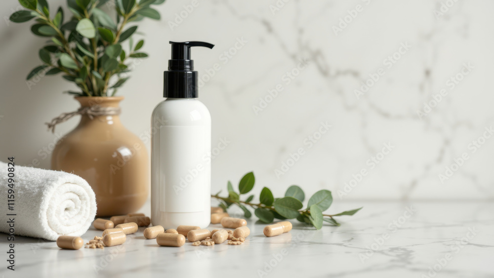Image shows a countertop with various personal care products including magnesium oil, shampoo, and bath salts, suggesting a focus on natural health and wellness. Image shows a countertop with various personal care products including magnesium oil, shampoo, and bath salts, suggesting a focus on natural health and wellness.