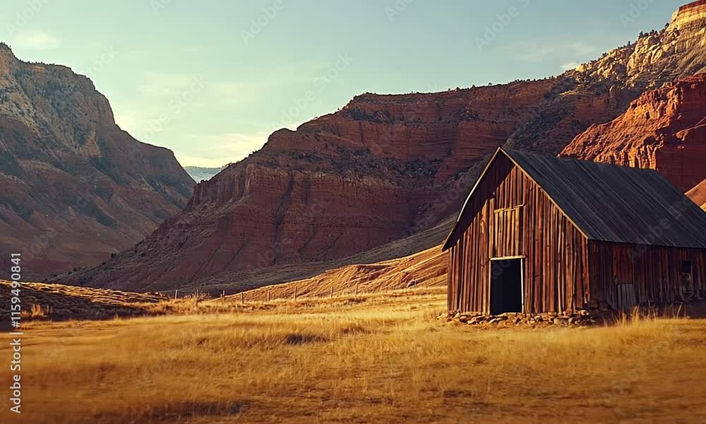 Rustic Wooden Barn in a Dramatic Canyon Landscape