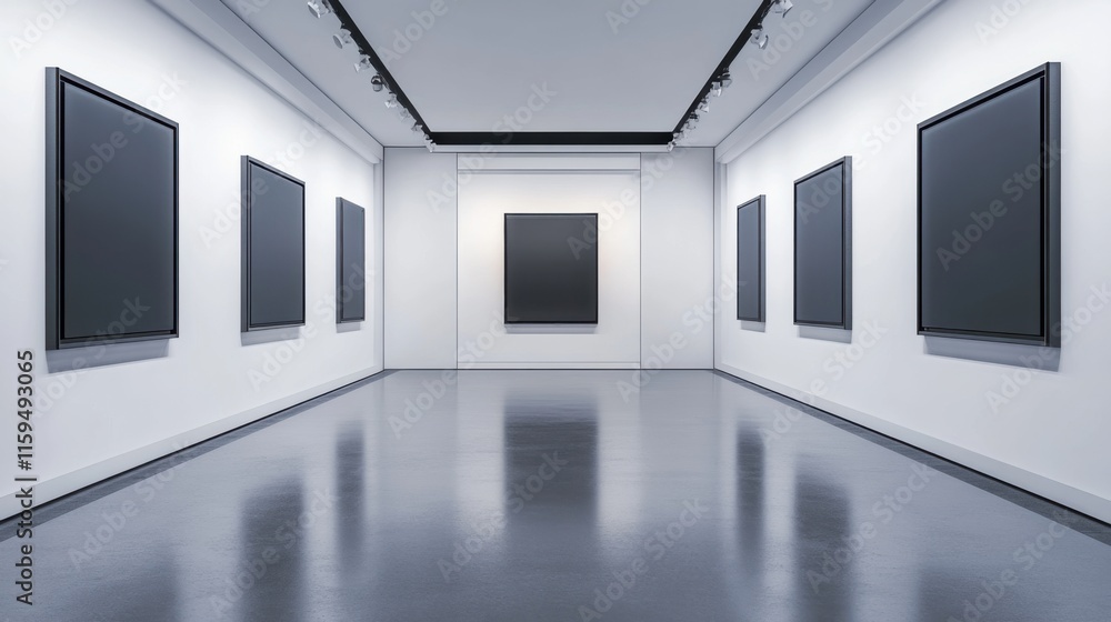 Elegant minimalist gallery space with minimal decor. Featuring clean lines and a refined design