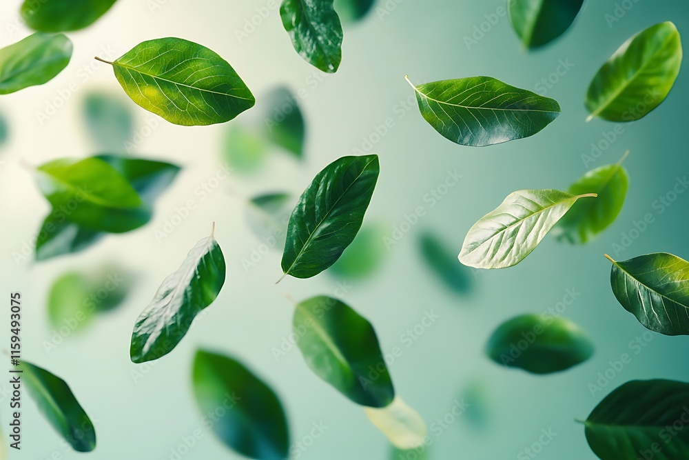Naklejka premium Green Leaf Collection: Artistic Watercolor and Detailed Digital Illustrations Featuring Clovers, Tropical Leaves, Falling Foliage, and Textured Dry Leaves - Perfect for Nature-Themed Designs and Decor