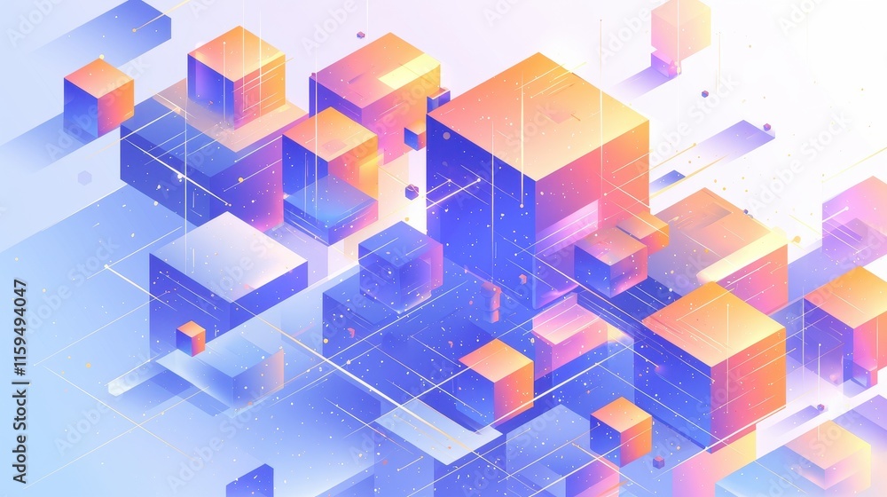 Abstract digital landscape with colorful 3D cubes and geometric patterns. Abstract digital landscape with colorful 3D cubes and geometric patterns.