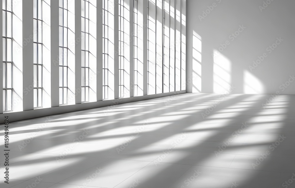 Obraz premium Large Empty Modern Warehouse with High Ceilings and Floor-to-Ceiling Windows