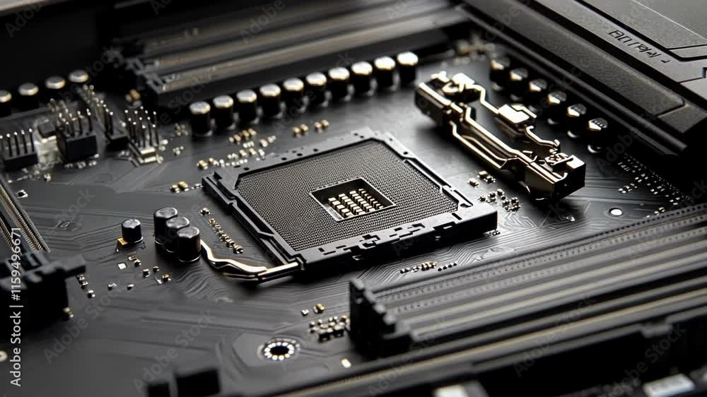 A closeup of a motherboard with various components including RAM and GPUs emphasizing the hardware backbone of data combining and processing systems. A closeup of a motherboard with various components including RAM and GPUs emphasizing the hardware backbone of data combining and processing systems.
